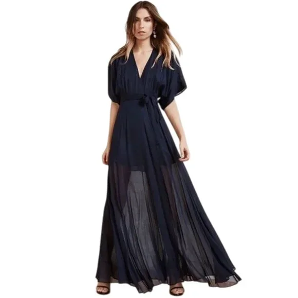 green emerald velvet dress Vara Satin Maxi Wrap Dress — Navy